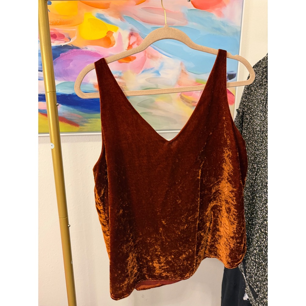 LOFT Rust Orange Velvet V-Neck Camisole Tank Top Medium - Picture 3 of 6